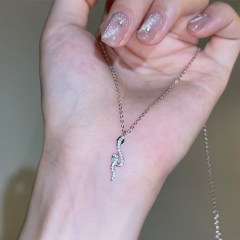 KarmaRipple's 925 Sterling Silver Year Of The Snake Green-eyed Snake Blessing Pendant Necklace p4