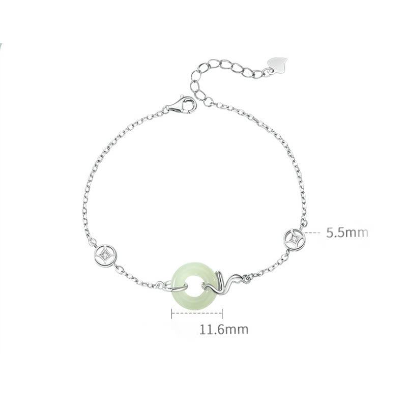 KarmaRipple's 925 Sterling Silver Hetian Jade Peace Buckle Year Of The Snake Fortune Bracelet p5