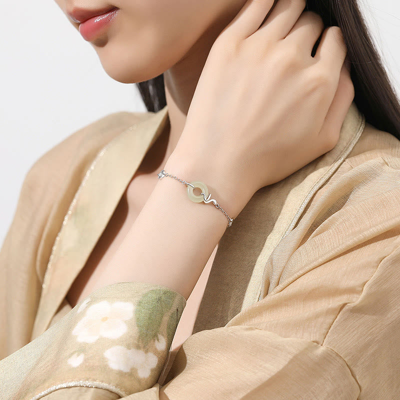 KarmaRipple's 925 Sterling Silver Hetian Jade Peace Buckle Year Of The Snake Fortune Bracelet p10