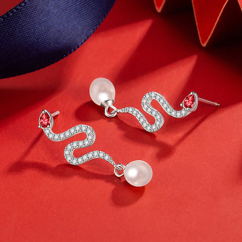 KarmaRipple's 925 Sterling Silver Pearl Year Of The Snake Blessing Earrings p5