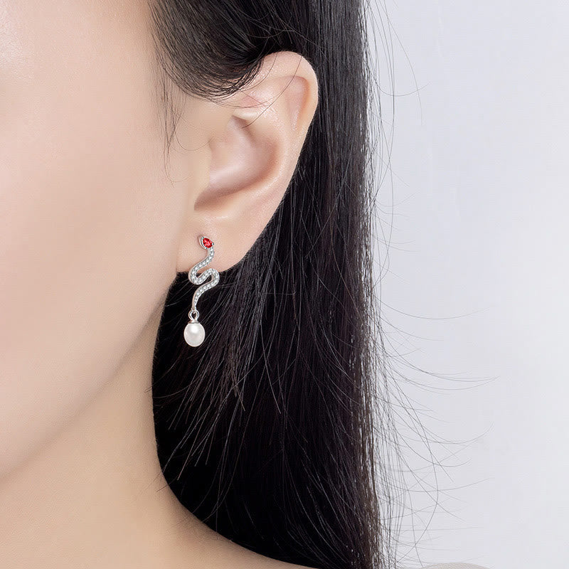 KarmaRipple's 925 Sterling Silver Pearl Year Of The Snake Blessing Earrings p6