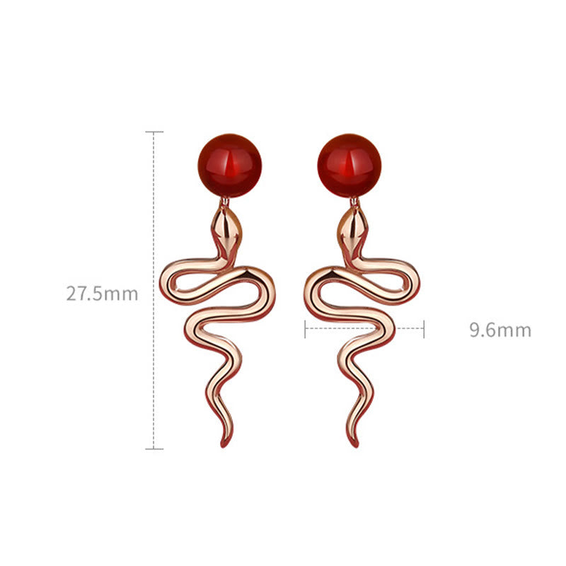 KarmaRipple's 925 Sterling Silver Red Agate Chalcedony Year Of The Snake Blessing Earrings p4