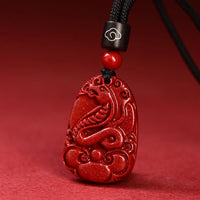 KarmaRipple's Chinese Zodiac Black Rope Cinnabar Calm Pendant Necklace