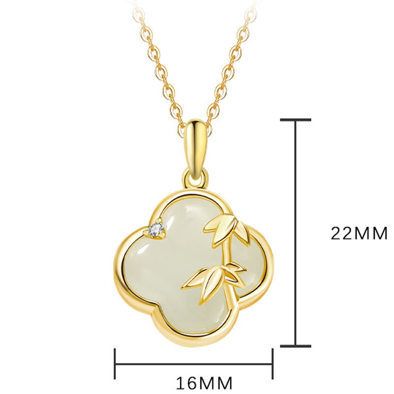 KarmaRipple's Hetian Jade 925 Sterling Silver Four Leaf Clover Bamboo Growth Pendant Necklace p3