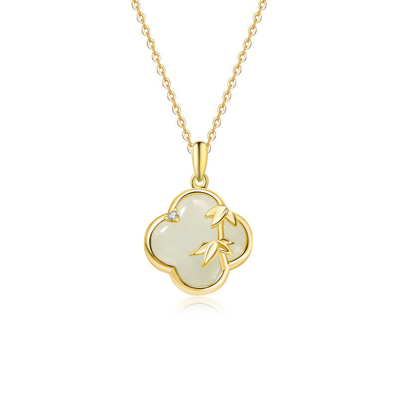 KarmaRipple's Hetian Jade 925 Sterling Silver Four Leaf Clover Bamboo Growth Pendant Necklace p4