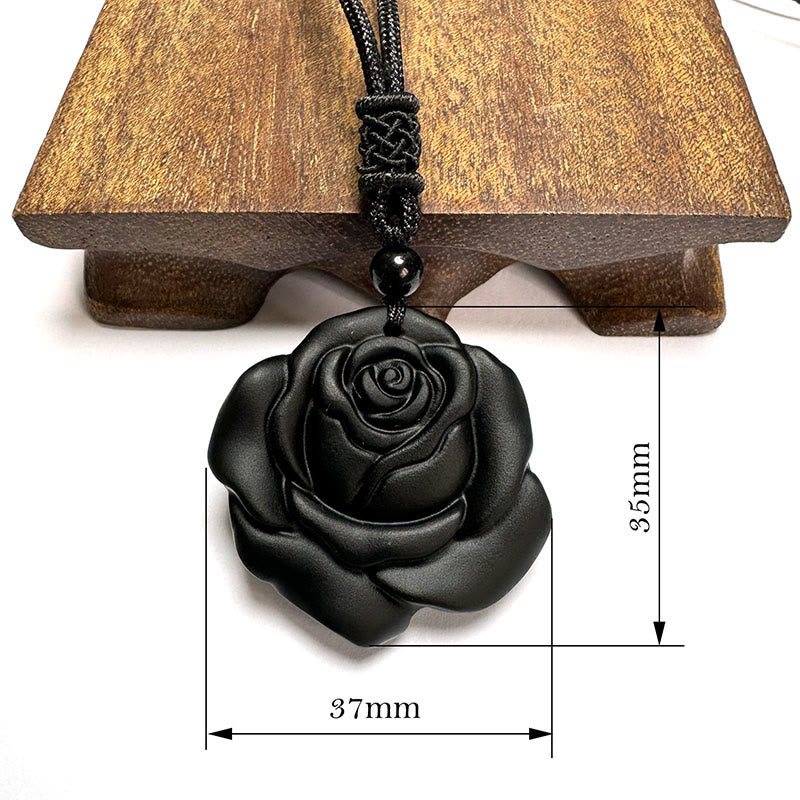 KarmaRipple's Black Obsidian String Black Rose Purification Pendant Necklace p16