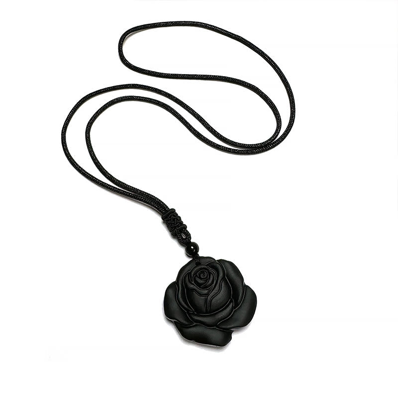 KarmaRipple's Black Obsidian String Black Rose Purification Pendant Necklace p17