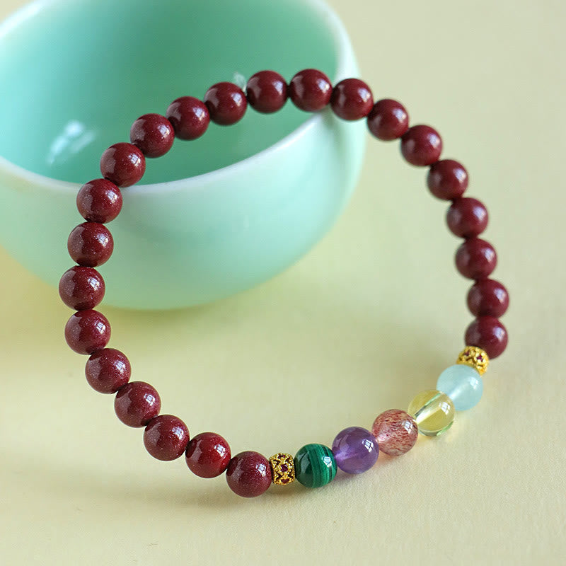 KarmaRipple's Cinnabar Aquamarine Citrine Strawberry Quartz Amethyst Malachite Blessing Bracelet p6