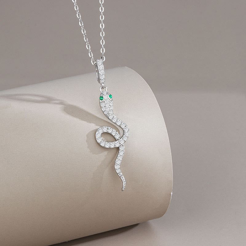 KarmaRipple's 925 Sterling Silver Year Of The Snake Green-eyed Snake Blessing Protection Pendant Necklace p7
