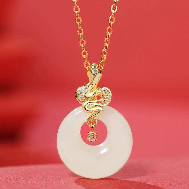 KarmaRipple's 925 Sterling Silver Hetian Jade Year Of The Snake Peace Buckle Fortune Blessing Pendant Necklace p7