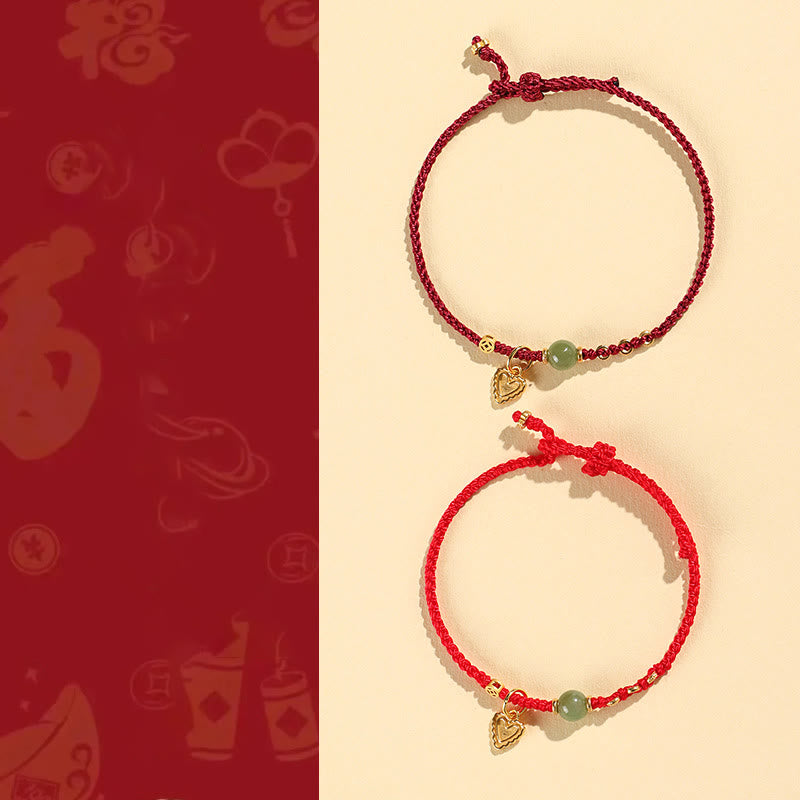 KarmaRipple's 925 Sterling Silver Hetian Jade Bead Bronze Coin Love Heart Talisman Fortune Bracelet p12