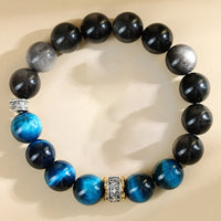 KarmaRipple's Blue Tiger Eye Silver Sheen Obsidian Strength Bracelet