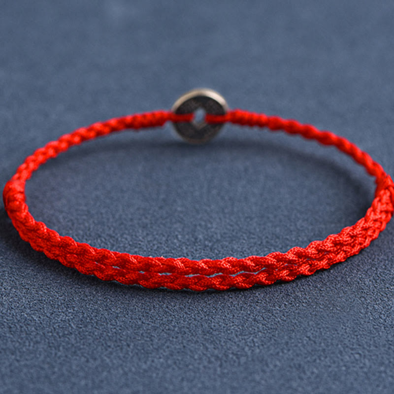 KarmaRipple's 925 Sterling Silver Five Emperor Coins Red String Protection Fortune Woven Bracelet Anklet p7