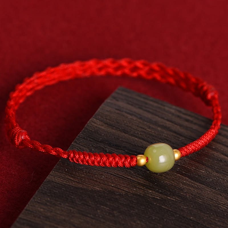 KarmaRipple's Authentic Hetian Jade 999 Gold Beadwork Protection Fortune Woven Bracelet Anklet p17