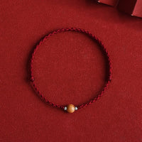 KarmaRipple's Authentic Peach Wood Bead Fortune Woven Bracelet Anklet