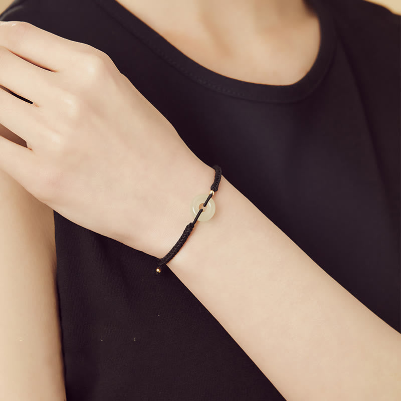 KarmaRipple's Authentic Hetian Jade Peace Buckle Fu Character Protection Fortune Woven Bracelet p23