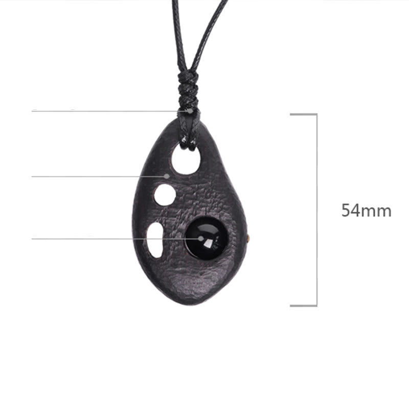 KarmaRipple's Ebony Wood Hollow Inlaid Obsidian Peace Calm Pendant Necklace p5