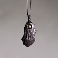 KarmaRipple's Ebony Wood Irregular Shape Bronze Bead Peace Calm Pendant Necklace