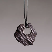 KarmaRipple's Ebony Wood Hollow Irregular Shape Peace Balance Pendant Necklace