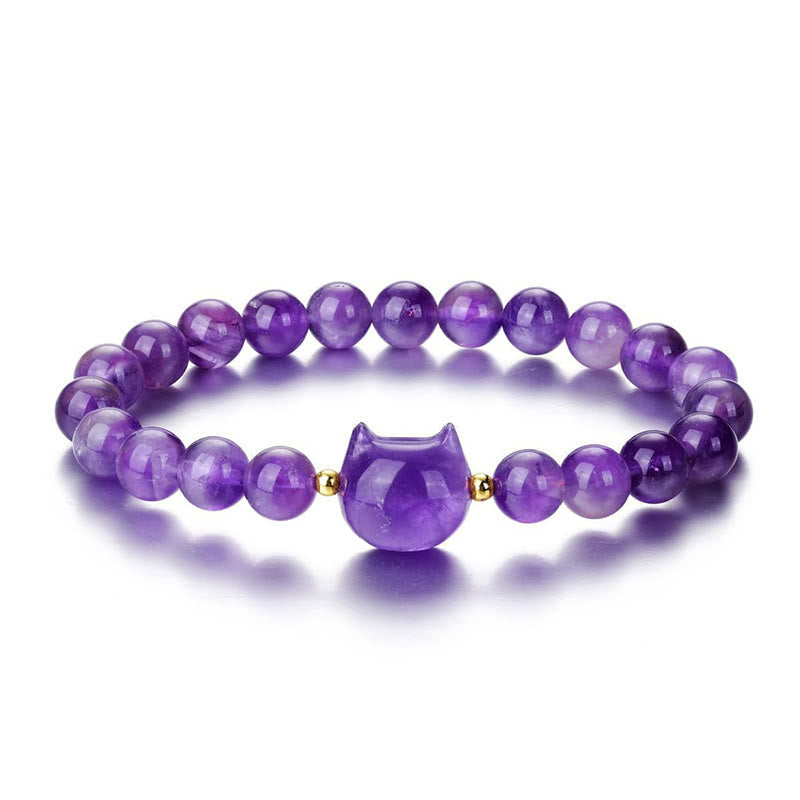 KarmaRipple's Amethyst Green Aventurine Rose Quartz Fluorite Cat Head Balance Fortune Bracelet p8