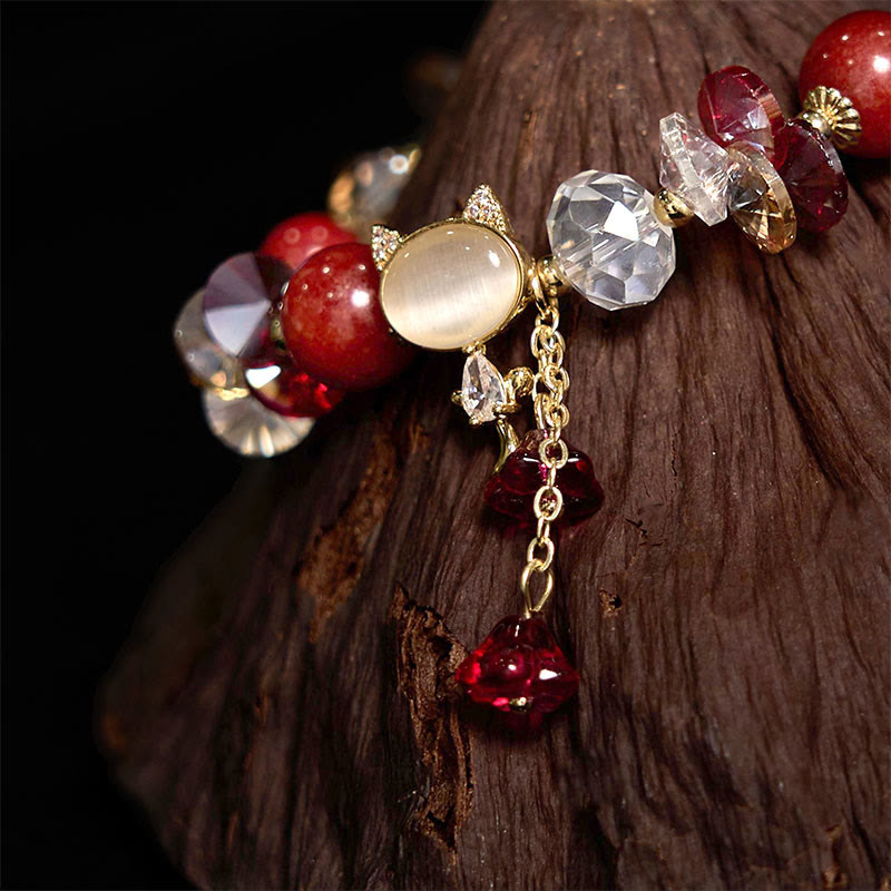 KarmaRipple's Amethyst Green Gemstone Red Gemstone Cat Balance Bracelet p21