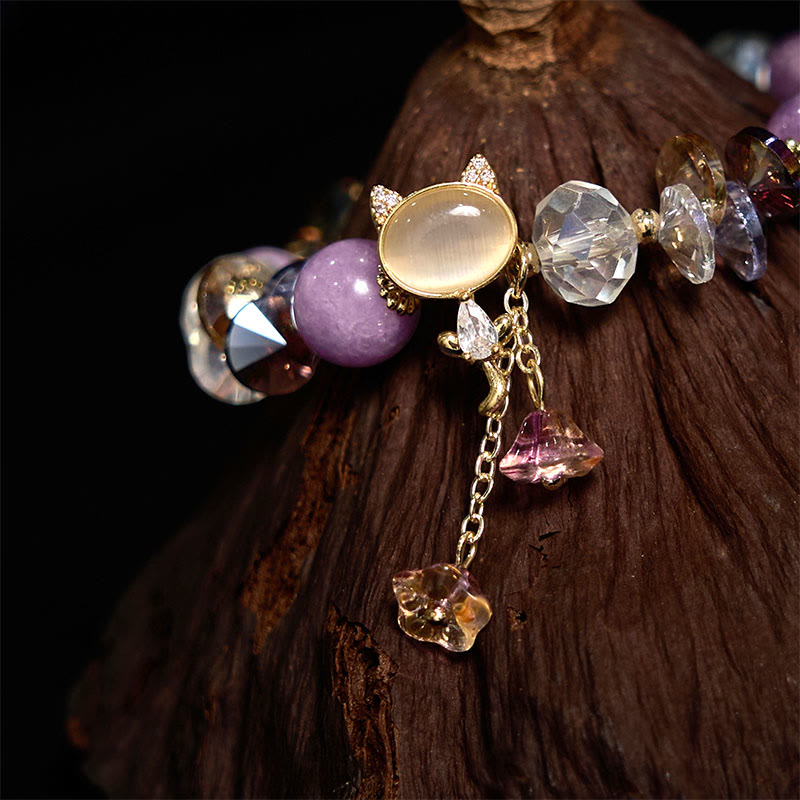 KarmaRipple's Amethyst Green Gemstone Red Gemstone Cat Balance Bracelet p9