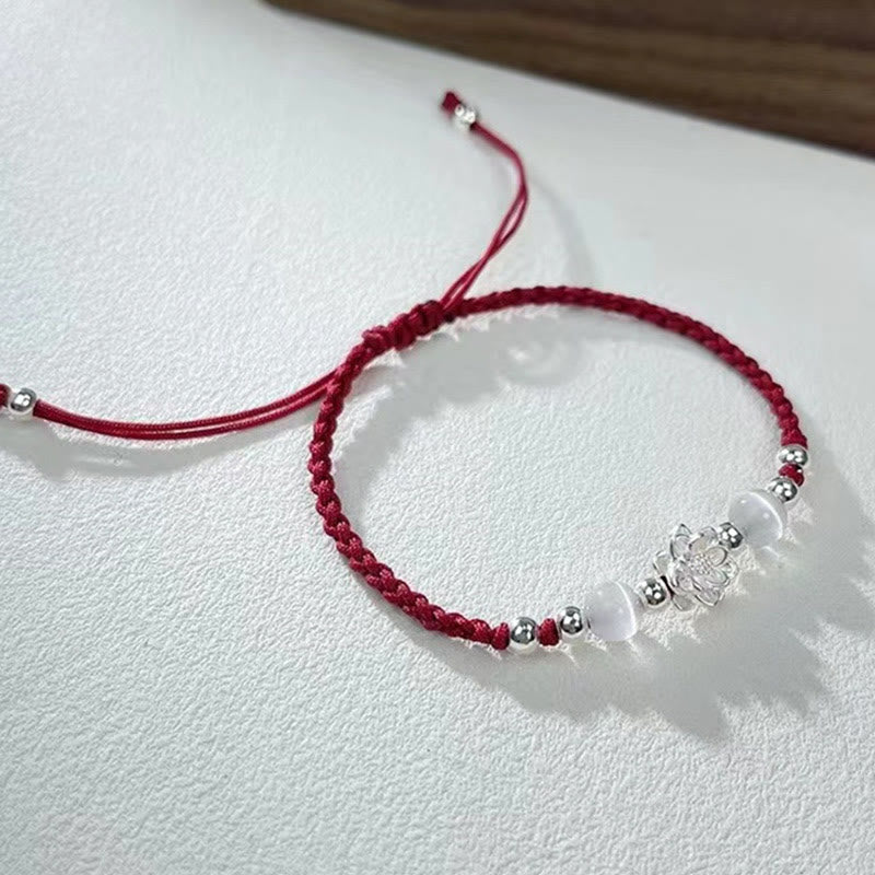 KarmaRipple's 999 Sterling Silver Lotus Design Cat's Eye Bead Protection String Bracelet p14