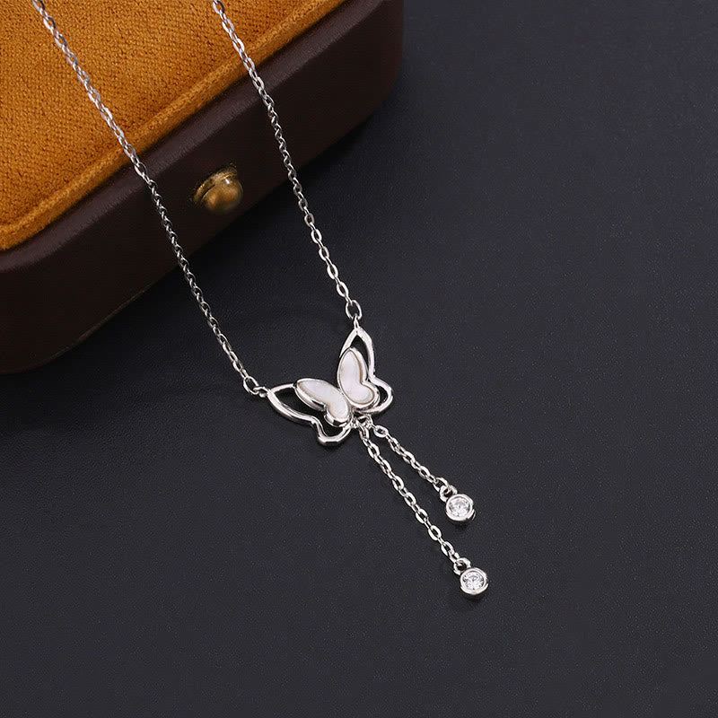 KarmaRipple's 999 Sterling Silver Tridacna Stone Butterfly Calm Pendant Necklace p4