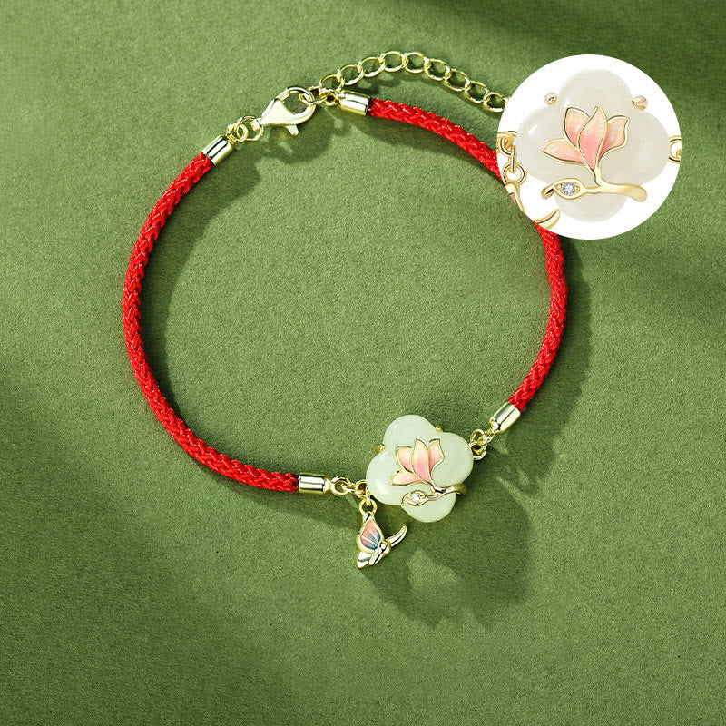KarmaRipple's 925 Sterling Silver Hetian Jade Magnolia Flower Butterfly Fortune Chain Bracelet p5