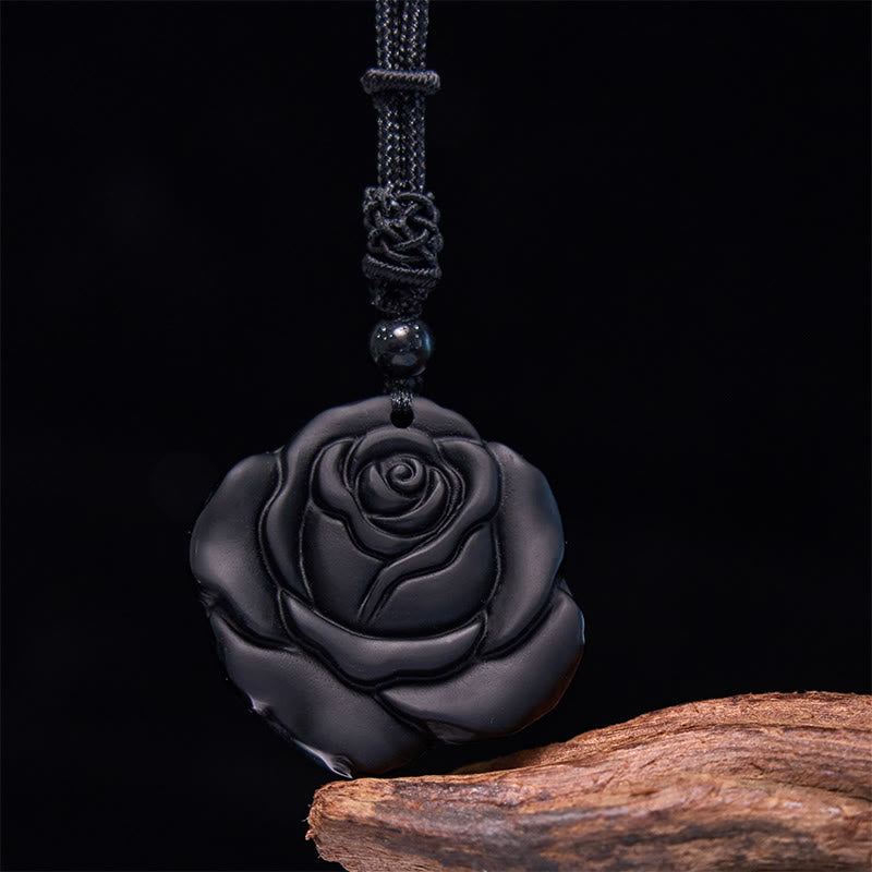 KarmaRipple's Black Obsidian String Black Rose Purification Pendant Necklace p11