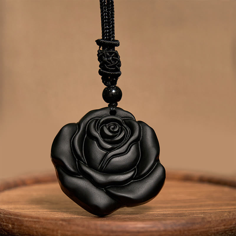 KarmaRipple's Black Obsidian String Black Rose Purification Pendant Necklace p9