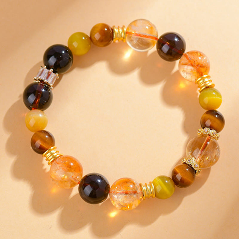 KarmaRipple's Authentic Citrine Smoky Quartz Tiger Eye Duobao Gemstone Prosperity Bracelet p1