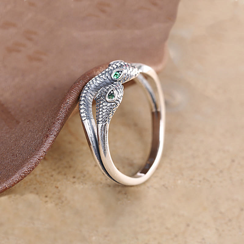 KarmaRipple's 925 Sterling Silver Year Of The Snake Two-headed Snake Adjustable Open Ring p3
