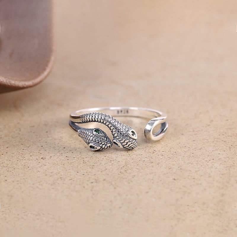 KarmaRipple's 925 Sterling Silver Year Of The Snake Two-headed Snake Adjustable Open Ring p8