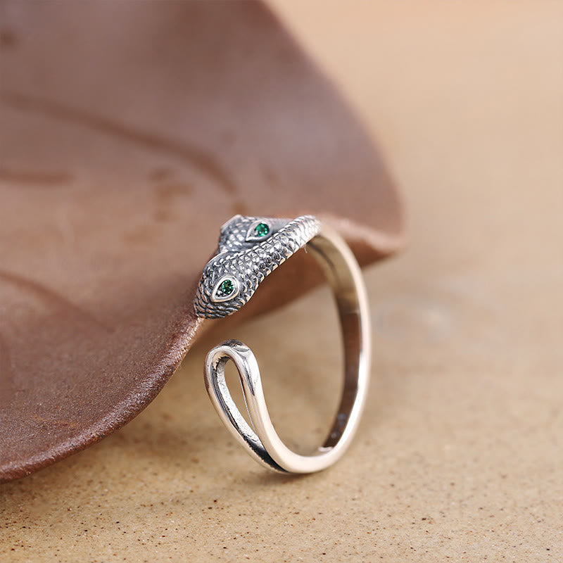 KarmaRipple's 925 Sterling Silver Year Of The Snake Two-headed Snake Adjustable Open Ring p9