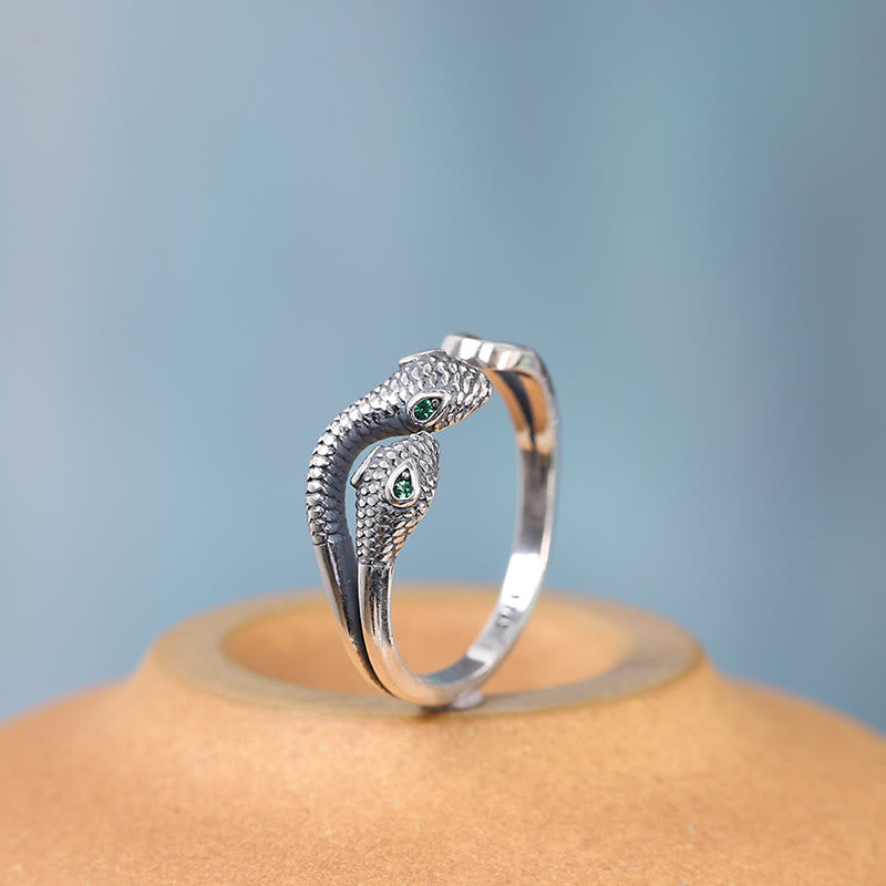 KarmaRipple's 925 Sterling Silver Year Of The Snake Two-headed Snake Adjustable Open Ring p12