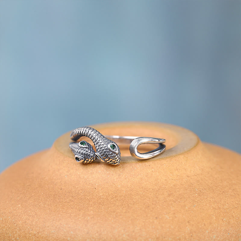 KarmaRipple's 925 Sterling Silver Year Of The Snake Two-headed Snake Adjustable Open Ring p2