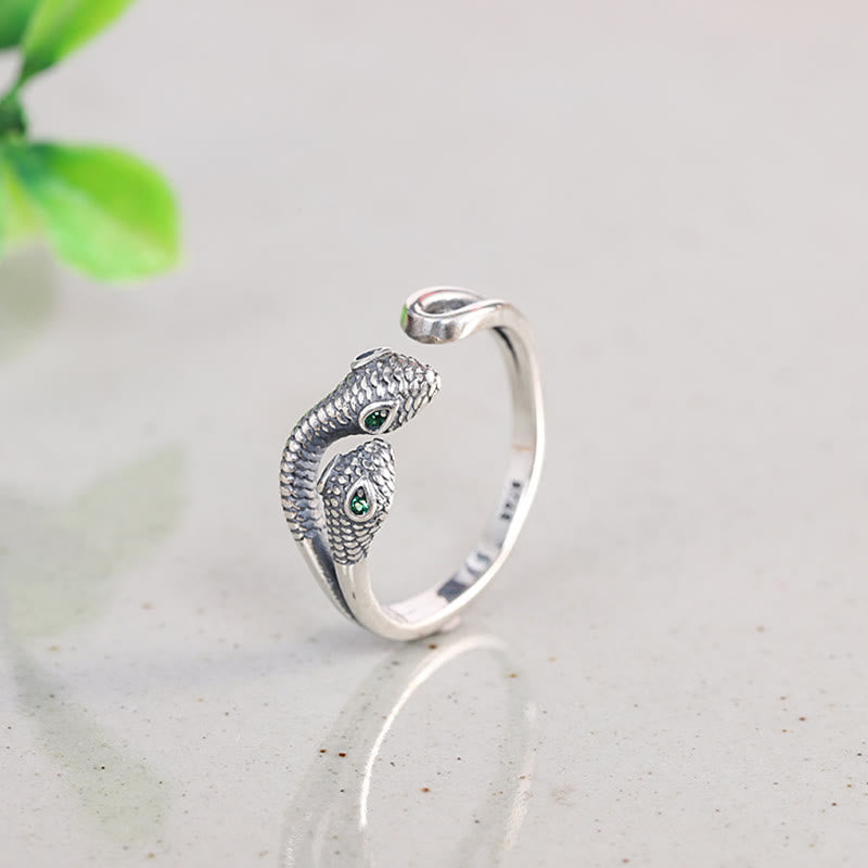 KarmaRipple's 925 Sterling Silver Year Of The Snake Two-headed Snake Adjustable Open Ring p10