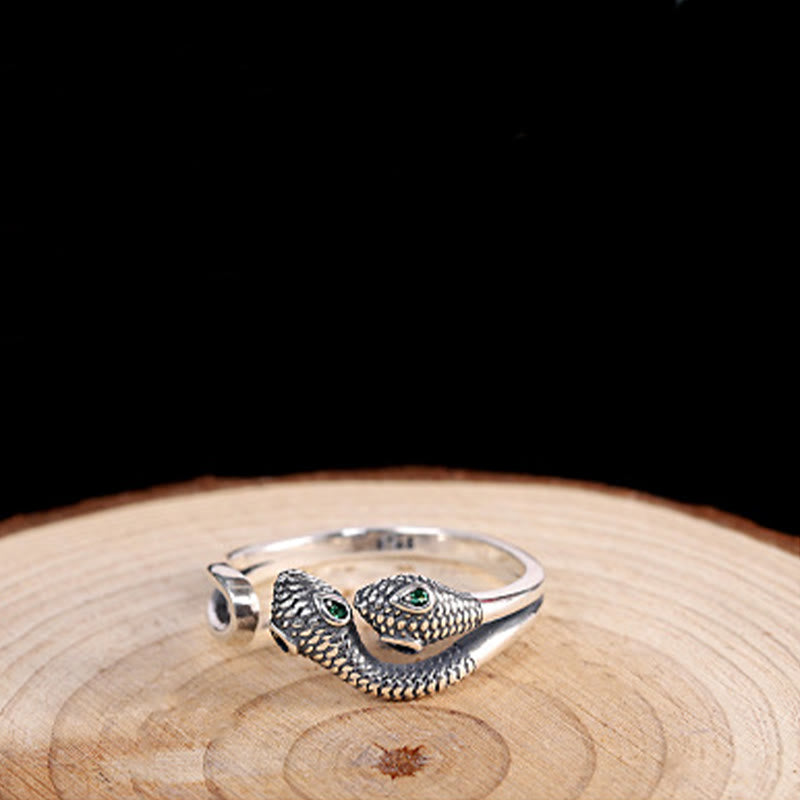 KarmaRipple's 925 Sterling Silver Year Of The Snake Two-headed Snake Adjustable Open Ring p4