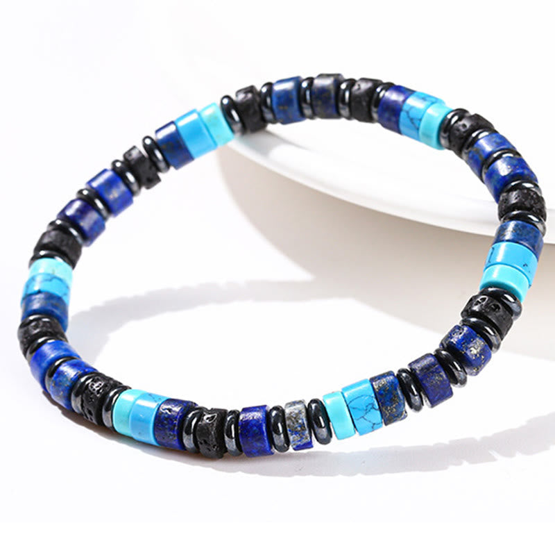 KarmaRipple's Hematite Turquoise Lazurite Lava Rock Black Glitter Stone Support Bracelet p8