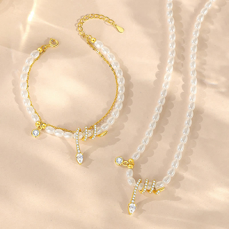 KarmaRipple's 925 Sterling Silver Year Of The Snake Pearl Bracelet Pendant Necklace p6