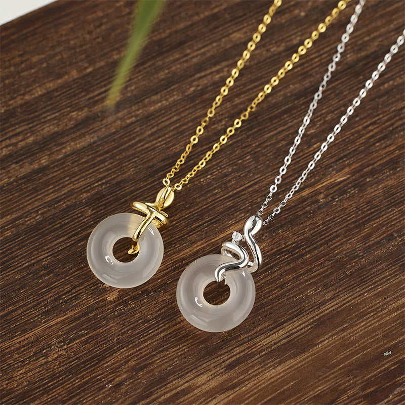 KarmaRipple's 925 Sterling Silver Year Of The Snake Chalcedony Peace Buckle Positive Pendant Necklace p3