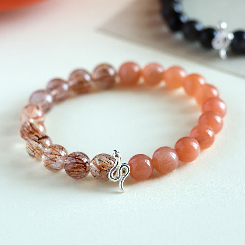 KarmaRipple's Authentic Sun Stone Super Seven Gemstone Silver Sheen Obsidian Rutilated Quartz 925 Sterling Silver Year Of The Snake Positive Bracelet p3