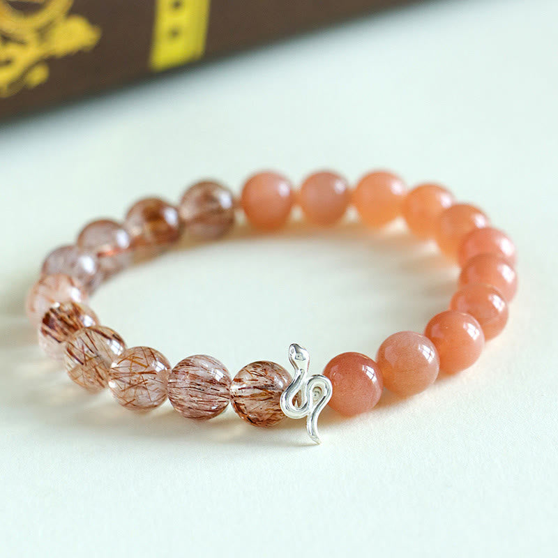 KarmaRipple's Authentic Sun Stone Super Seven Gemstone Silver Sheen Obsidian Rutilated Quartz 925 Sterling Silver Year Of The Snake Positive Bracelet p1