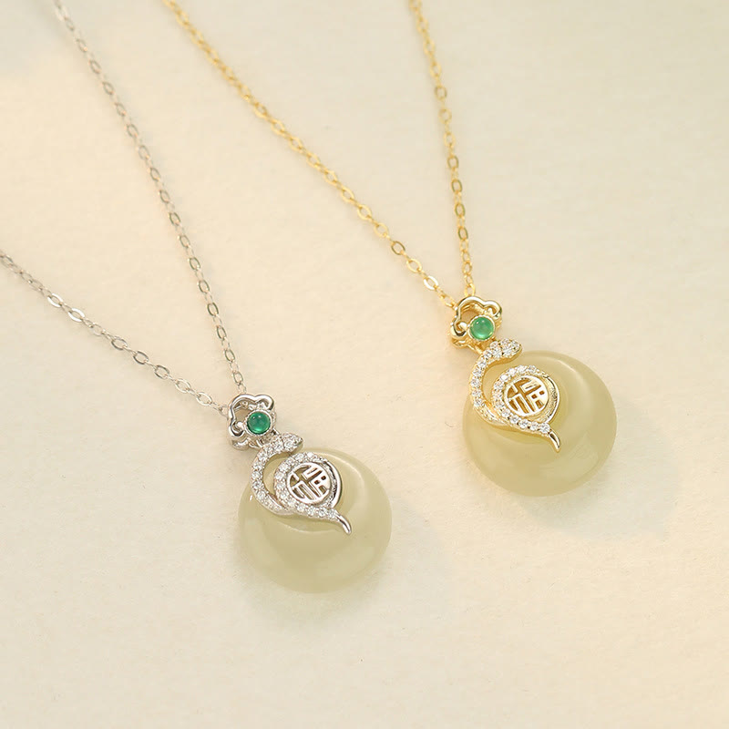 KarmaRipple's 925 Sterling Silver Fu Character Hetian Jade Peace Buckle Year Of The Snake Fortune Pendant Necklace p3
