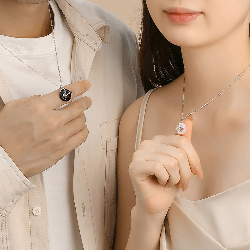 KarmaRipple's 925 Sterling Silver Black Onyx Chalcedony Peace Buckle Year Of The Snake Fortune Pendant Necklace p10