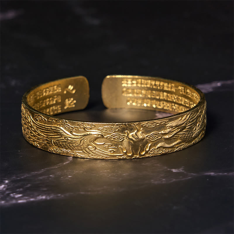 KarmaRipple's Dragon And Phoenix Playing With A Pearl Heart Sutra Carved Bronze Brass Fortune Bracelet Bangle p9