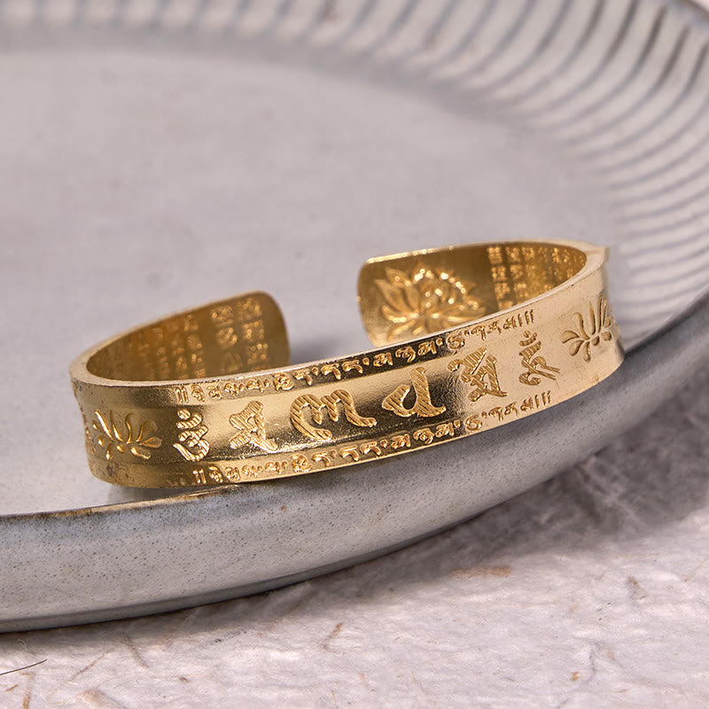 KarmaRipple's Six True Words 'om Mani Padme Hum' Heart Sutra Lotus Bronze Brass Peace Cuff Bracelet Bangle p13