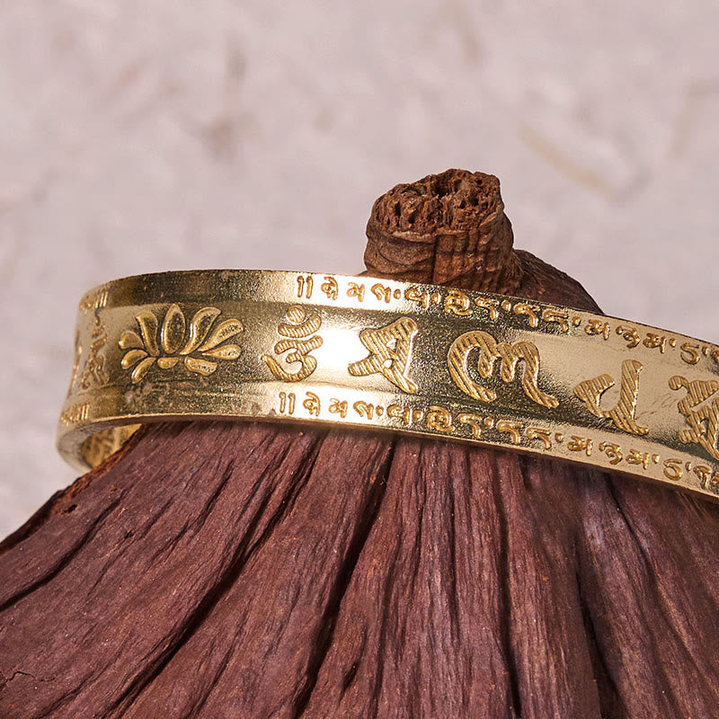 KarmaRipple's Six True Words 'om Mani Padme Hum' Heart Sutra Lotus Bronze Brass Peace Cuff Bracelet Bangle p14