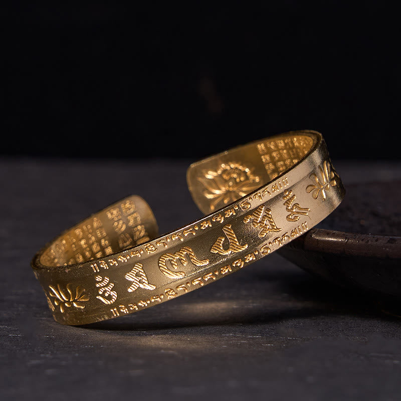 KarmaRipple's Six True Words 'om Mani Padme Hum' Heart Sutra Lotus Bronze Brass Peace Cuff Bracelet Bangle p16